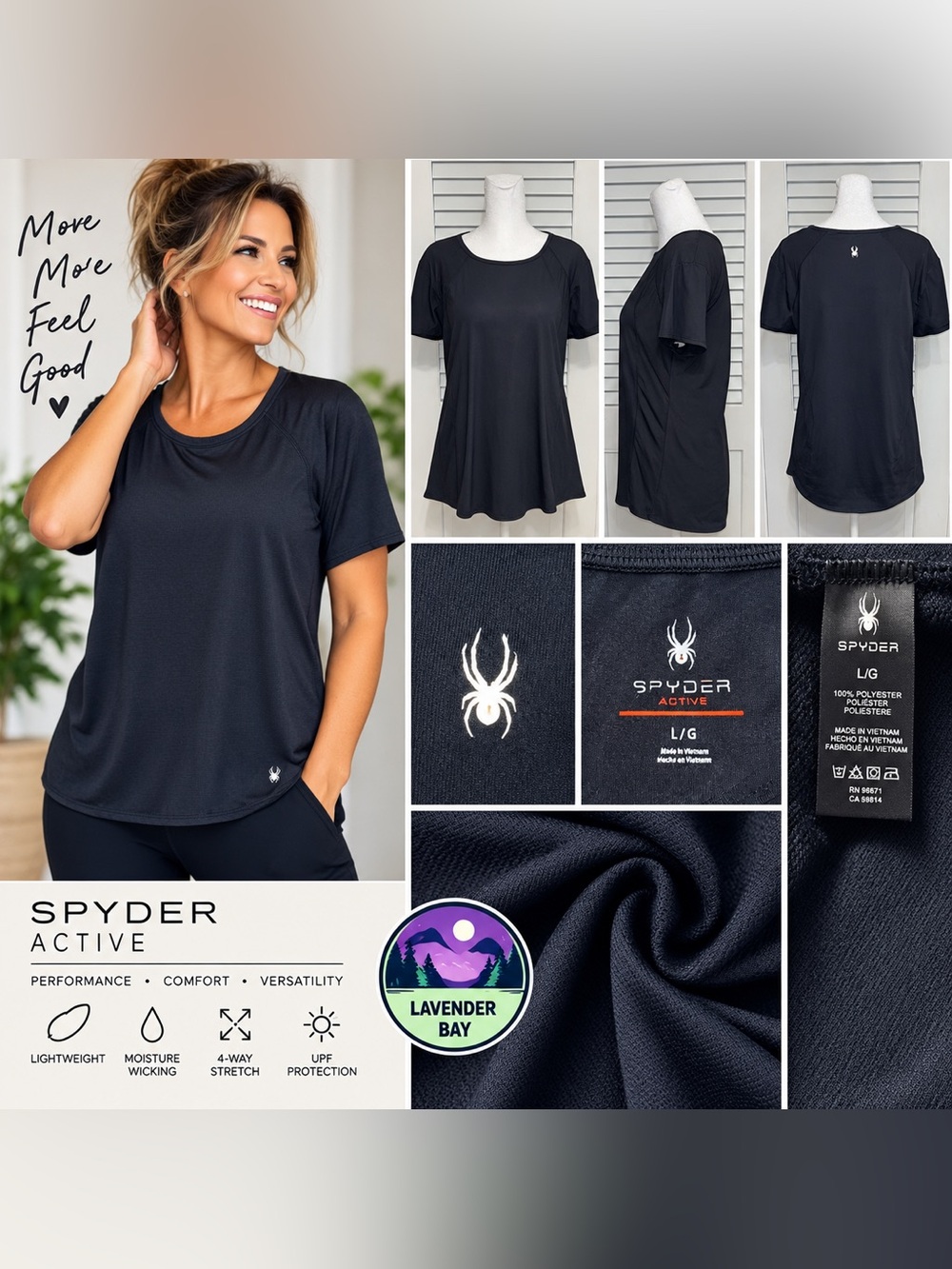 SPYDER ACTIVE BLACK PERFORMANCE ATHLETIC TOP SIZE L